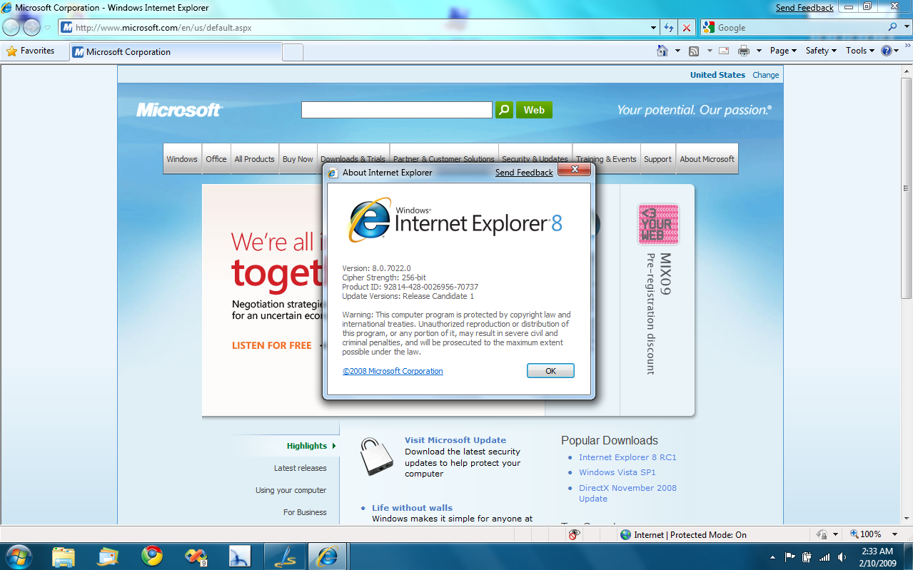 internet explorer 8 windows 7